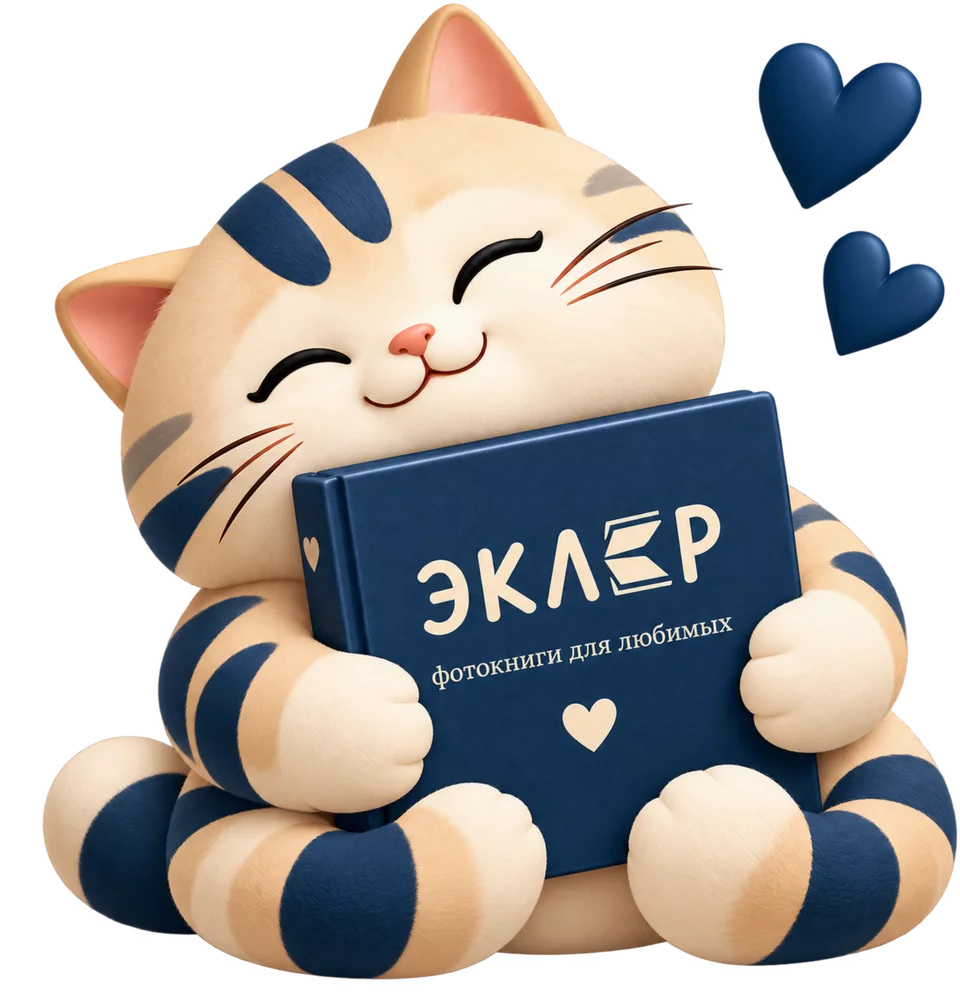 Кот Эклер обнимает фотокнигу